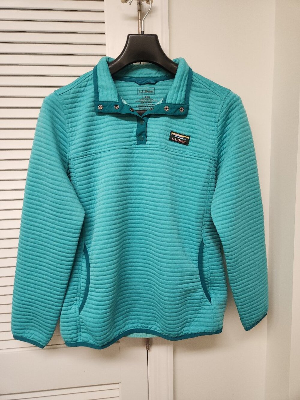 LL Bean Airlight Knit Pullover Teal Size Large Quilted Womens Gorpcore